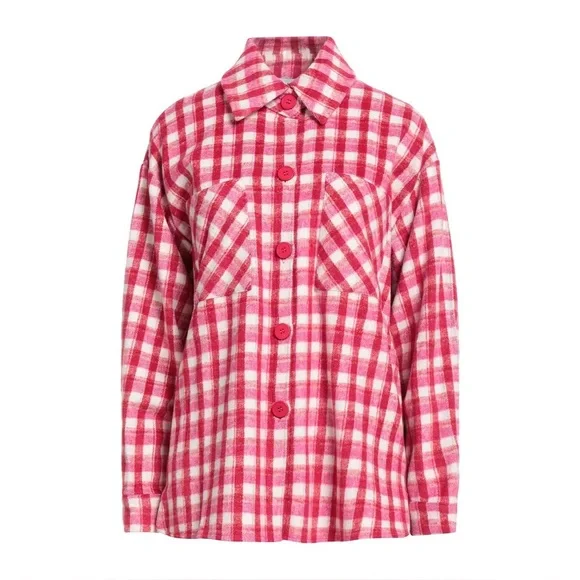 Lili Sidonio Red Pink and White Plaid Shirt Jacket M - Picture 10 of 10